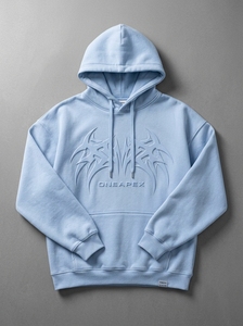 เสื้อฮู้ดดี้ผู้ชาย ONEAPEX สีฟ้าอ่อน ลายนูน ทรงโอเวอร์ไซส์ สไตล์สตรีทแวร์ ผ้าคอตตอนหนานุ่ม สวมใส่สบาย - Product Image 4