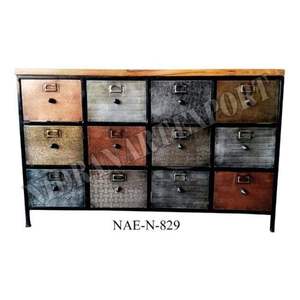 Industrial Vintage Farmhouse Indian Iron Metal Multi-Drawer Large Capacity Antique Storage <b>Cabinet</b> Budget-Friendly Living Room - Product Image 3