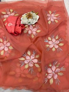 Crystal Organza <b>Tissue</b> Fabric With Embroidery Stone Pearl And Hand Work On Border With Zari Weaving Across The all Over Saree - Product Image 6