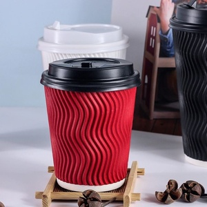 Vasos de Papel Desechables de 8 oz con Paredes Onduladas Rojas para Café Caliente, Té y Otras Bebidas en Cafeterías, Restaurantes y Servicios de Comida para Llevar - Product Image 1
