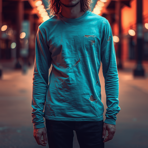 T-shirt à manches longues effet vieilli en coton délavé style streetwear avec personnalisation OEM ODM - Product Image 3