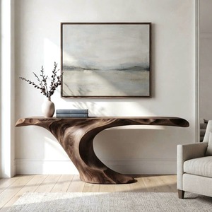 Console rustique en bois massif avec base sur piétement, meuble d'entrée fait main pour salon - Product Image 1