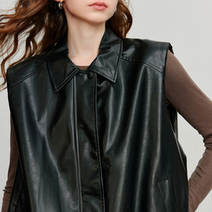 Chalecos de piel de oveja de primera calidad, estilo oversize para mujer, venta al por mayor, chaleco de cuero auténtico de secado rápido con cremallera, chaleco de moda. - Product Image 6