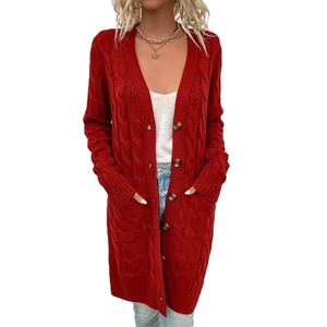 Suéter de Punto Grueso Amarillo para Mujer, Estilo Vintage, con Botones, Cálido, con Logotipo Frontal, para Invierno, Cómodo y Holgado - Product Image 3