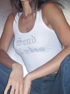 เสื้อกล้ามครอป Y2k ประดับเพชรสำหรับสาวๆ ผ้าฝ้าย 100% แฟชั่นเสื้อยืดครอปผู้หญิงแต่งคริสตัลแบบกำหนดเอง - Product Image 3