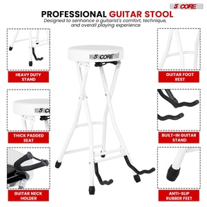 5Core Guitar Stool 3.15" <b>Padded</b> <b>Chair</b> Foldable Heavy Duty Music Seat Built in Foot Rest Guitar Stand - Product Image 5