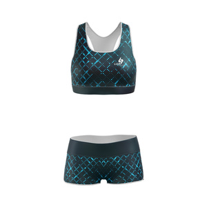 Ensemble de sport 2 pièces pour femme : Crop top léger à col rond et short taille mi-haute en tissu intelligent extensible et écologique - Product Image 2