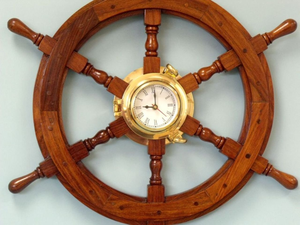 Horloge murale nautique de luxe en bois et laiton, 24 pouces, grande horloge murale maritime, design vintage de roue de bateau, décorative - Product Image 6