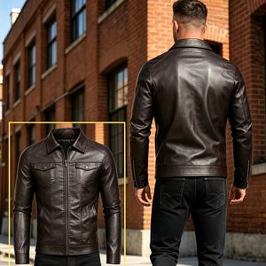 Chaqueta de Cuero Estilo Motero Vintage para Hombre, Marca GURUNA-Z-INDUSTRY, Calidad Premium, Cierre de Cremallera, Forro de Lana, Corte Ajustado - Product Image 2