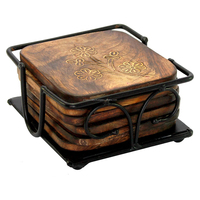 Ensemble de quatre sous-verres en bois de manguier de style classique, tapis et tampons de table en bois naturel