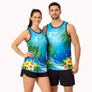 ชุดเสื้อวอลเลย์บอลชายหาดแบบกำหนดเองสำหรับผู้ชาย พิมพ์ลายซันเซ็ตด้วยเทคนิค Sublimation เสื้อกล้ามและกางเกงขาสั้น ชุดยูนิฟอร์มทีมพร้อมชื่อและหมายเลข - Product Image 4