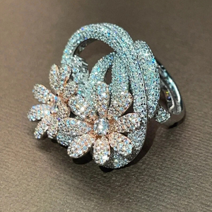 Luxury Flower <b>Cocktail</b> <b>Ring</b> Women 18K Solid <b>Gold</b> Rose <b>Gold</b> Plated Diamond Wedding Fine Jewelry - Product Image 1