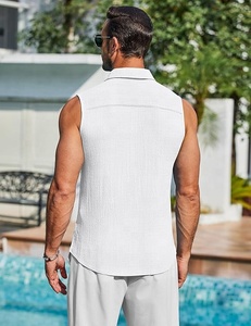 Camiseta sin Mangas para Hombre Ever Glow, Blanca, con Botones, Cuello Redondo, Color Sólido, Informal, de Punto, Algodón Transpirable, Ecológica, de Secado Rápido - Product Image 2