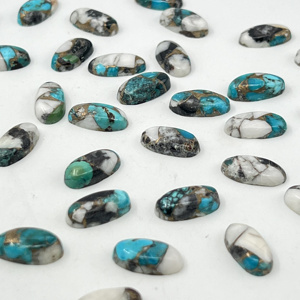 Cabochons plats en turquoise naturelle, pierres précieuses en vrac, bleu, noir, blanc, ovales, pour la fabrication de bijoux - Product Image 4