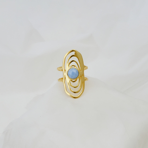 Bague géométrique en or plaqué or avec opale bleue faite à la main, bague bohème ajustable, bijoux cadeau pour femmes R - Product Image 4