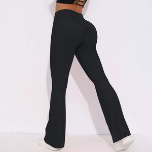 Leggings de yoga personalizados al por mayor para mujer, de poliéster y elastano, de corte acampanado, cintura alta, corte en V, efecto levantamiento de glúteos, secado rápido, transpirables, para gimnasio. - Product Image 4