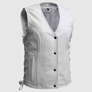 Gilet en cuir blanc de luxe avec logo personnalisé, design original, nouveau style, vêtements de motard, gilet en cuir pour vente en ligne. - Product Image 1