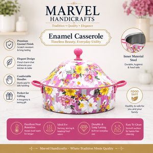 Olla térmica de acero inoxidable con aislamiento y diseño floral rosa de Marvel Handicrafts, para servir comida caliente en la cocina. - Product Image 5