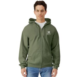 Midweight Fleece Men's Full <b>Zip</b> <b>Hooded</b> Sweatshirt Olive Green Soft Warm Casual Eco-Friendly Breathable Winter Comfortable Custom - Product Image 2