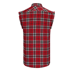 Chemise d'été en flanelle respirante anti-plis de haute qualité pour adultes, sans manches, col rabattu, douce, décontractée, pour l'extérieur - Product Image 3