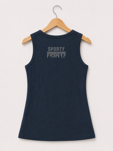 Women Ribbed Tank <b>Top</b> Sleeveless Crew Neck Vest <b>Navy</b> Solid Color Casual Summer <b>Top</b> - Product Image 2