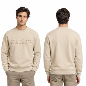 Sudadera de cuello redondo beige para hombre de alta demanda, con letras en relieve, corte regular, de algodón tejido, para otoño. - Product Image 4