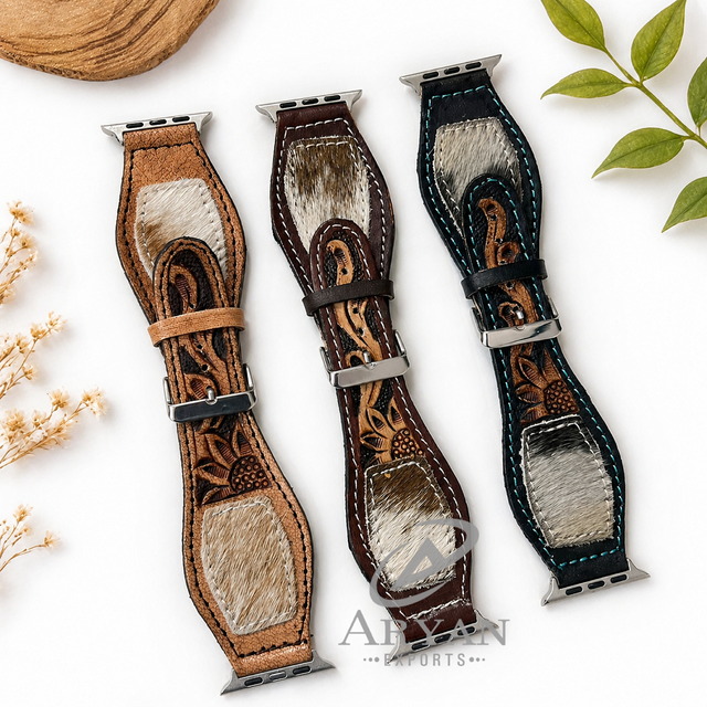 Luxury Design for apple Watch Bands Hand Tooled Leather Watch Strap for Women's Genuine Cowhide Leather Quick Release Watch Band