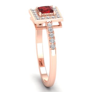 Bague REYES de haute qualité en or massif 14 carats, pierre précieuse grenat rouge taille princesse 0,31 carat avec halo de diamants, pour femme, bijoux fins - Product Image 3