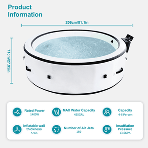 Piscina Spa Gonfiabile Portatile 206x71 cm per 4-6 Persone, Vasca Idromassaggio da Esterno con Copertura e 6 Luci LED Colorate - Product Image 2