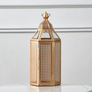 Luxury <b>Gold</b> Metal Moroccan <b>Lantern</b> with Glass Panels Decorative Candle Holder for Ramadan Wedding Home Table Decor - Product Image 4