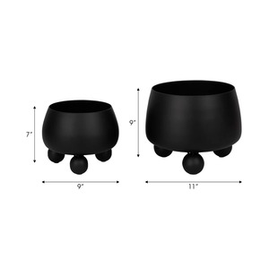 Black Metal Tabletop Vases Set of <b>2</b> Mid Century Modern with Ball Feet Decorative Planter - Product Image 4