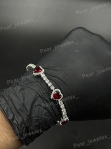 Luxury <b>Red</b> Heart 925 Silver <b>Bracelet</b> Iced Out Moissanite Diamond Unique Fashion Tennis <b>Bracelet</b> Unisex Wear - Product Image 2