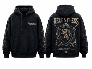 Acidwash Relentless <b>Men's</b> Black Hooded Sweatshirt Oversized Streetwear Cotton French Terry Print Front Logo Pocket Design - Product Image 1