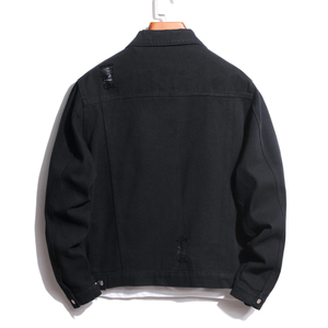 Nouvelle veste en jean imperméable en coton pour homme, coupe droite, décontractée, couleur unie, col à revers, fermeture éclair, hiver, logo frontal - Product Image 2