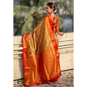 Sari léger en soie Dharmavaram Leheriya tissé avec des fils Zari, rouge, original, de la marque Elite Weaves, vêtements indiens et pakistanais - Shopify - Product Image 2