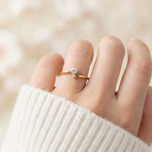 Hallmark Silver Forever Minimal Gold Plated Women's Ring with Micro Insert and Prong Setting - Product Image 1