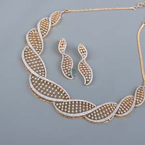 18K Gold Plated Zircon Designer Necklace and Earring Set for Wedding - Product Image 3
