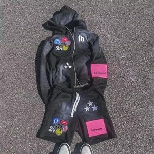 Ensemble de veste et short pour homme avec logo brodé personnalisé, 100% coton, meilleure qualité, respirant, shorts pour homme, ensemble délavé à l'acide - Product Image 3