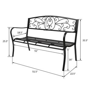 Panca da esterno con struttura in ferro da 51 pollici per patio, parco, giardino, portico o terrazza in nero YF - Product Image 6