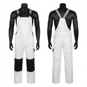 Pantalon de travail unisexe en sergé de coton et polyester 300 GSM, haute visibilité, certifié CE, imperméable, antibactérien, blanc et noir - Product Image 1