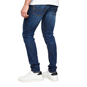 Jean droit décontracté pour homme en denim de coton et élasthanne respirant de haute qualité, coupe droite, bleu clair, avec logo personnalisé, style streetwear - Product Image 2