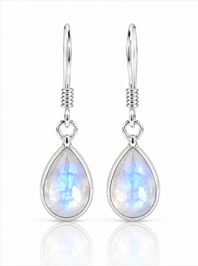 Natural Rainbow Moonstone Teardrop Sterling <b>Silver</b> Drop <b>Earrings</b> | 925 <b>Silver</b> Pear Shape <b>Dangle</b> <b>Earrings</b> | Blue Flash Moonstone - Product Image 1