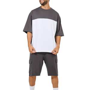 Ensemble sportif pour homme en coton respirant, ensemble 2 pièces été, t-shirts à manches courtes et shorts, ensemble décontracté élégant pour l'été - Product Image 1