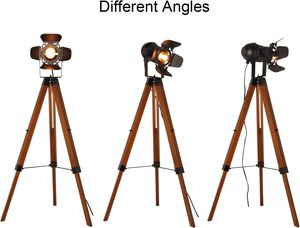 Lampadaire de style vintage artisanal avec projecteur réglable et trépied en bois pour la décoration industrielle de la maison - Product Image 2