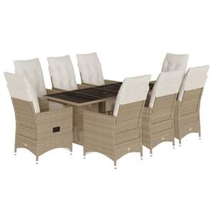 Conjunto de Bistro para Patio de 9 Piezas en Poliratán Beige con Cojines, Conjuntos de Jardín - Product Image 2