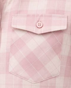 Custom Blush Pink And Plaid Womens Short Sleeve Button Up Shirt Casual Summer Lightweight Breathable Checkered Top With Pocket - Product Image 6