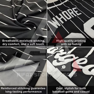 Maillot de baseball personnalisé 2025 noir et blanc avec accent bleu, uniforme d'équipe boutonné, nom et numéro personnalisés, impression professionnelle, 100 % polyester - Product Image 5