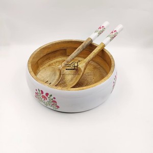 Tazón de Madera Ecológico Hecho a Mano con Diseño de Flor de Cerezo, Estilo Americano, para Servir Ensaladas y Comida, Decorativo - Product Image 4