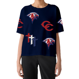 T-shirt surdimensionné en coton 100% respirant pour femme, broderie à sequins, prêt à expédier, vente en gros, personnalisé pour le jour du match, été - Product Image 2