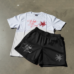 New Design Washed <b>T</b>-shirt Set Men's Sportswear Two-piece Tshirt Short Distressed Edges Men's Custom Shorts Set - Product Image 4
